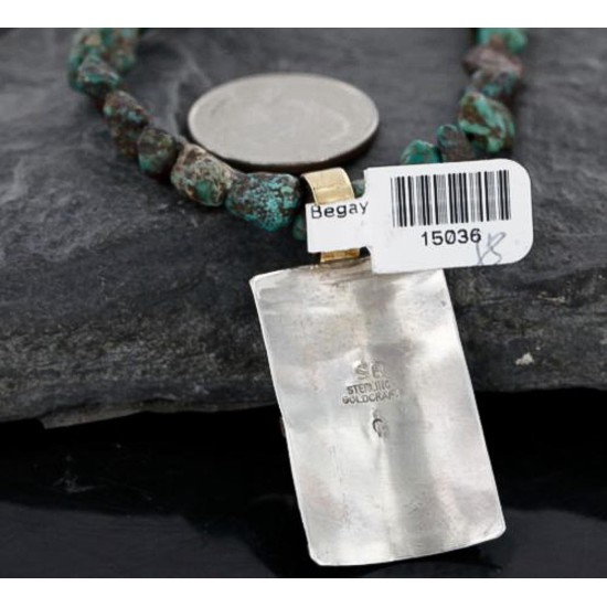 .925 Sterling Silver and 12kt Gold Filled Handmade FLOWER Certified Authentic Navajo Turquoise Native American Necklace 370976362072