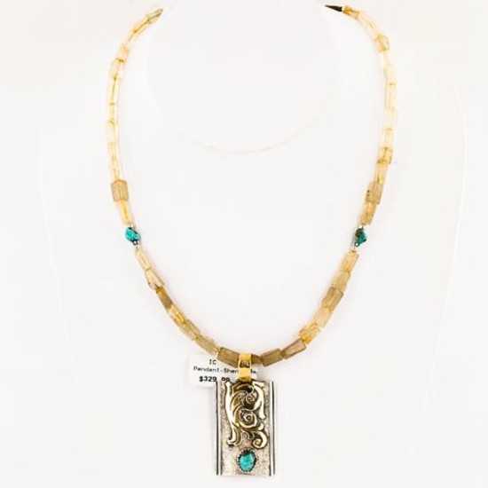 .925 Sterling Silver and 12kt Gold Filled Handmade FLOWER Certified Authentic Navajo Turquoise Native American Necklace 370977509325