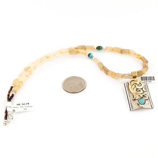 .925 Sterling Silver and 12kt Gold Filled Handmade FLOWER Certified Authentic Navajo Turquoise Native American Necklace 370977509325