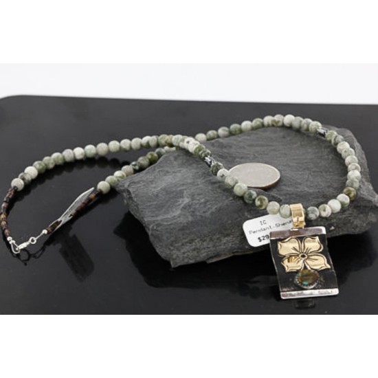.925 Sterling Silver and 12kt Gold Filled Handmade FLOWER Certified Authentic Navajo Turquoise Native American Necklace 370985292568