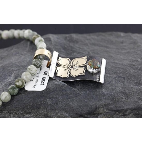 .925 Sterling Silver and 12kt Gold Filled Handmade FLOWER Certified Authentic Navajo Turquoise Native American Necklace 370985292568