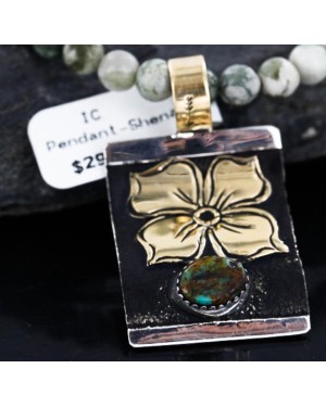 .925 Sterling Silver and 12kt Gold Filled Handmade FLOWER Certified Authentic Navajo Turquoise Native American Necklace 370985292568