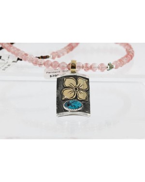 .925 Sterling Silver and 12kt Gold Filled Handmade FLOWER Certified Authentic Navajo Turquoise Native American Necklace 370991414971