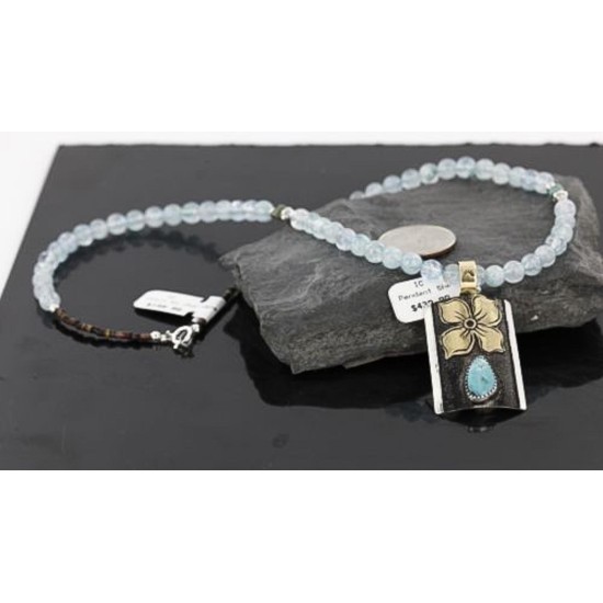 .925 Sterling Silver and 12kt Gold Filled Handmade FLOWER Certified Authentic Navajo Turquoise Native American Necklace 390738938158