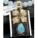 .925 Sterling Silver and 12kt Gold Filled Handmade FLOWER Certified Authentic Navajo Turquoise Native American Necklace 390738938158