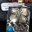 .925 Sterling Silver and 12kt Gold Filled Handmade FLOWER Certified Authentic Navajo Turquoise Native American Necklace 390744522117
