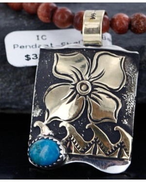 .925 Sterling Silver and 12kt Gold Filled Handmade FLOWER Certified Authentic Navajo Turquoise Native American Necklace 390744522117