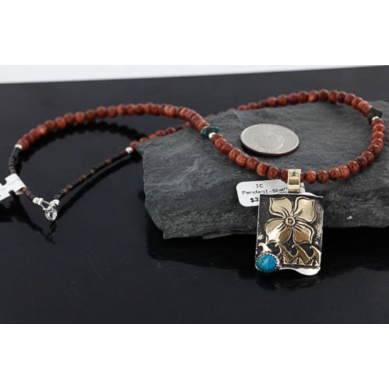 .925 Sterling Silver and 12kt Gold Filled Handmade FLOWER Certified Authentic Navajo Turquoise Native American Necklace 390744522117