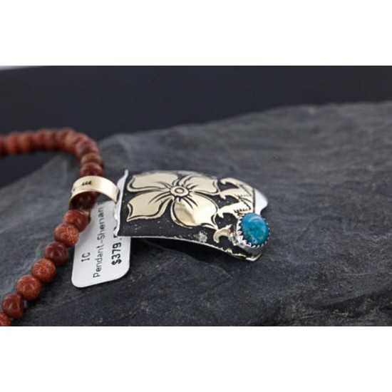 .925 Sterling Silver and 12kt Gold Filled Handmade FLOWER Certified Authentic Navajo Turquoise Native American Necklace 390744522117