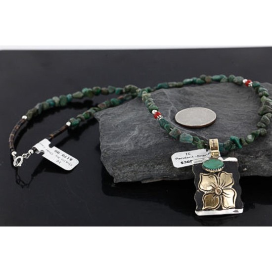 .925 Sterling Silver and 12kt Gold Filled Handmade FLOWER Certified Authentic Navajo Turquoise Native American Necklace 390745000055