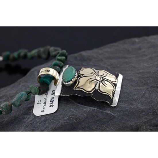 .925 Sterling Silver and 12kt Gold Filled Handmade FLOWER Certified Authentic Navajo Turquoise Native American Necklace 390745000055