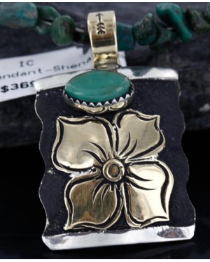 .925 Sterling Silver and 12kt Gold Filled Handmade FLOWER Certified Authentic Navajo Turquoise Native American Necklace 390745000055