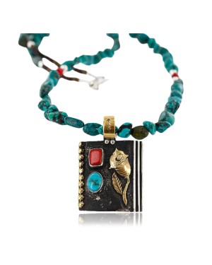 .925 Sterling Silver and 12kt Gold Filled Handmade FLOWER Certified Authentic Navajo Turquoise Native American Necklace 390751622266