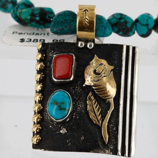 .925 Sterling Silver and 12kt Gold Filled Handmade FLOWER Certified Authentic Navajo Turquoise Native American Necklace 390751622266 .925 Sterling Silver and 12kt Gold Filled Handmade FLOWER Certified Authentic Navajo Turquoise Native American Necklace 390751622266