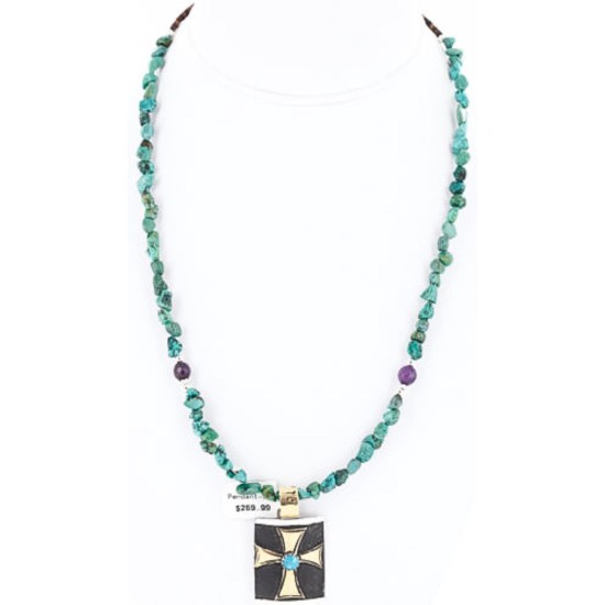 .925 Sterling Silver and 12kt Gold Filled Handmade FLOWER Certified Authentic Navajo Turquoise Native American Necklace 390775861880