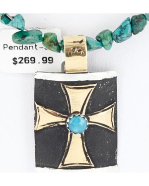 .925 Sterling Silver and 12kt Gold Filled Handmade FLOWER Certified Authentic Navajo Turquoise Native American Necklace 390775861880