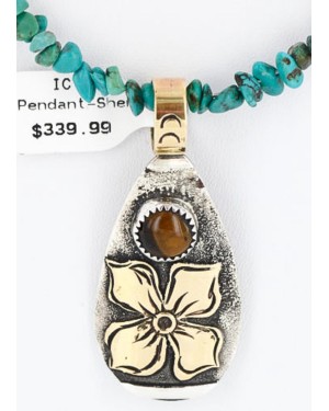.925 Sterling Silver and 12kt Gold Filled Handmade Flower Certified Authentic Navajo Turquoise Native American Necklace 390809606939
