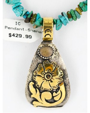 .925 Sterling Silver and 12kt Gold Filled Handmade FLOWER Certified Authentic Navajo Turquoise Native American Necklace 390848437694