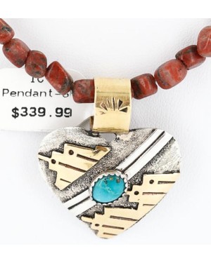 .925 Sterling Silver and 12kt Gold Filled Handmade Heart Certified Authentic Navajo Turquoise Native American Necklace 371034714708