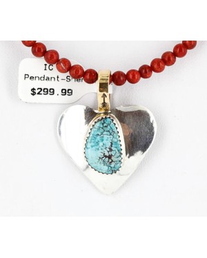 .925 Sterling Silver and 12kt Gold Filled Handmade Heart Certified Authentic Navajo Turquoise Native American Necklace 371068266410