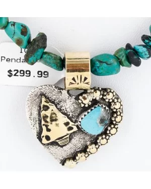 .925 Sterling Silver and 12kt Gold Filled Handmade Heart Navajo Turquoise Native American Necklace 390805286053