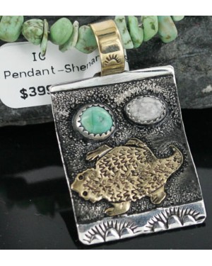 .925 Sterling Silver and 12kt Gold Filled Handmade HORNY TOAD Certified Authentic Navajo Turquoise Native American Necklace 370924271697
