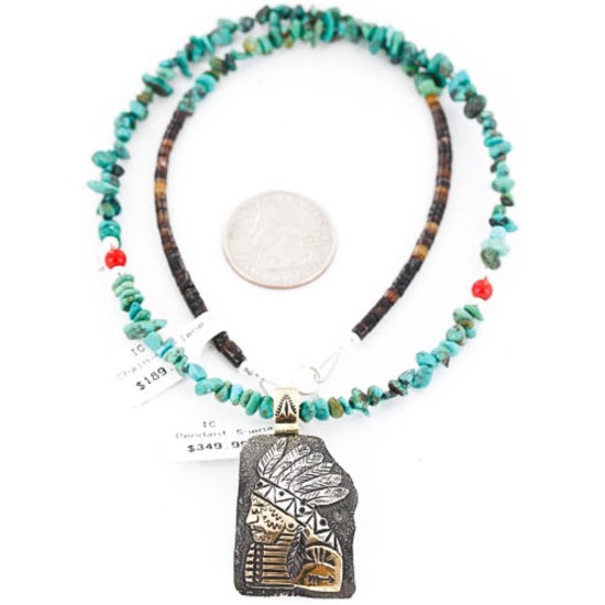.925 Sterling Silver and 12kt Gold Filled Handmade INDIAN Certified Authentic Navajo Turquoise Native American Necklace 390824811801