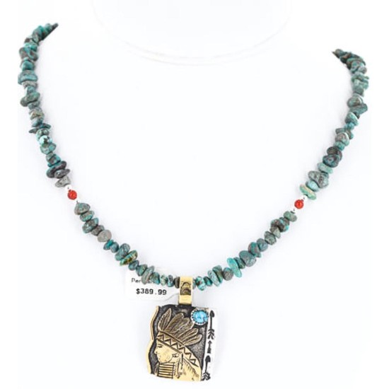 .925 Sterling Silver and 12kt Gold Filled Handmade INDIAN Certified Authentic Navajo Turquoise Native American Necklace 390840253671