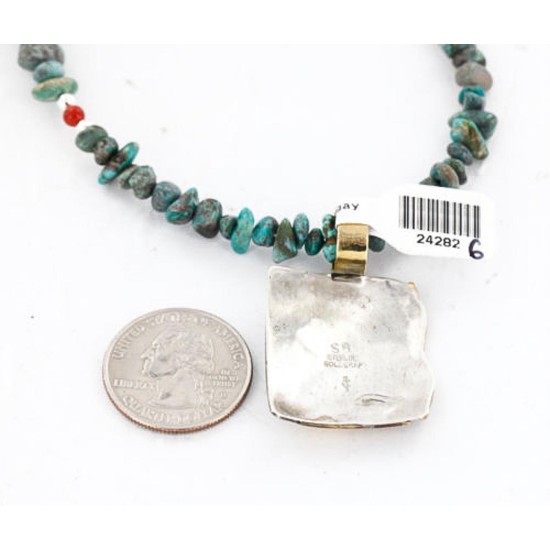 .925 Sterling Silver and 12kt Gold Filled Handmade INDIAN Certified Authentic Navajo Turquoise Native American Necklace 390840253671
