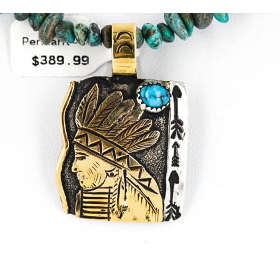 .925 Sterling Silver and 12kt Gold Filled Handmade INDIAN Certified Authentic Navajo Turquoise Native American Necklace 390840253671