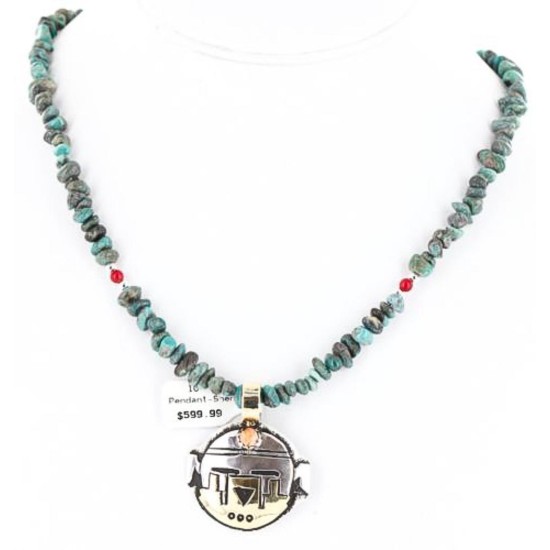 .925 Sterling Silver and 12kt Gold Filled Handmade KACHINA Certified Authentic Navajo Spiny Oyster Native American Necklace 371050081167
