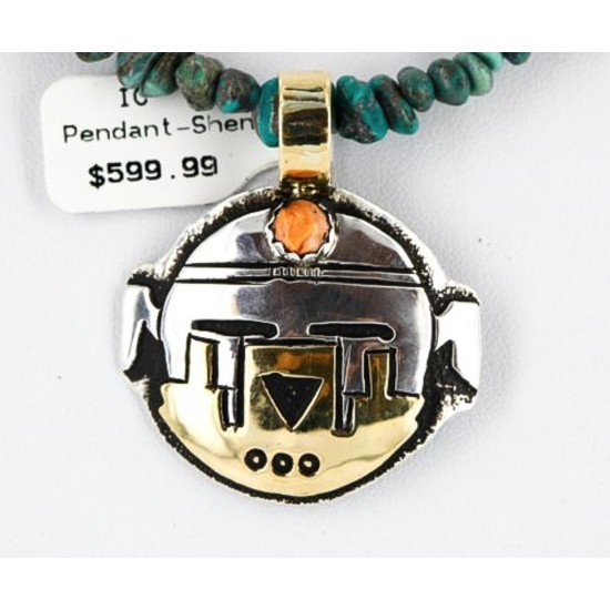 .925 Sterling Silver and 12kt Gold Filled Handmade KACHINA Certified Authentic Navajo Spiny Oyster Native American Necklace 371050081167