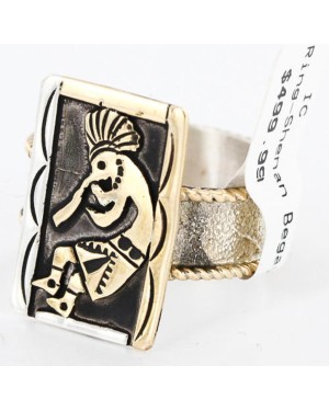 .925 Sterling Silver and 12kt Gold Filled Handmade KOKOPELLI Certified Authentic Navajo Native American Ring  371013702051