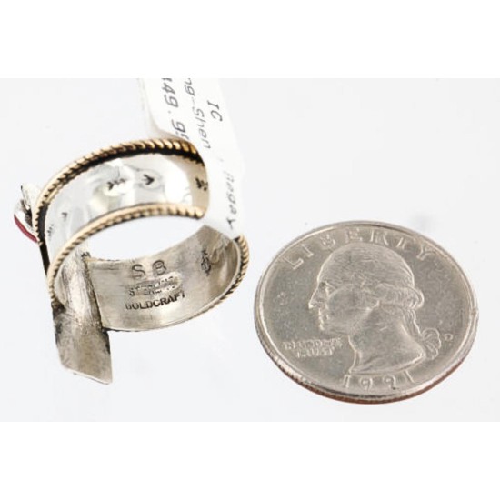 .925 Sterling Silver and 12kt Gold Filled Handmade ROSE ARROW Certified Authentic Navajo CORAL Native American Ring  371014416628