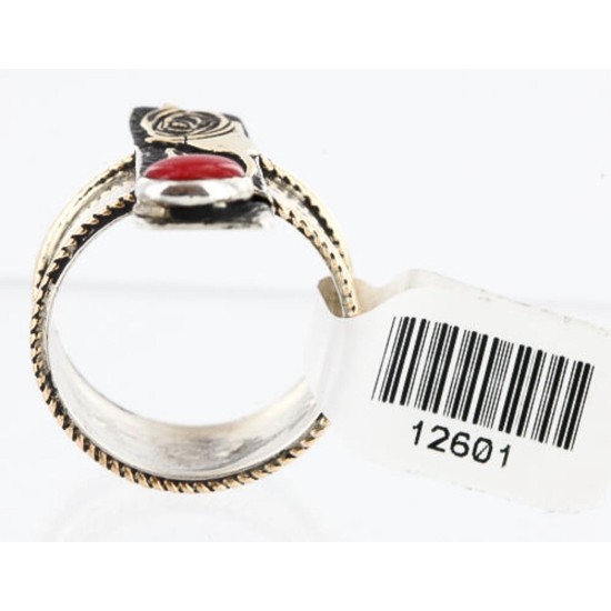 .925 Sterling Silver and 12kt Gold Filled Handmade ROSE ARROW Certified Authentic Navajo CORAL Native American Ring  371014416628