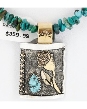.925 Sterling Silver and 12kt Gold Filled Handmade Rose Certified Authentic Navajo Turquoise Native American Necklace 371034774078