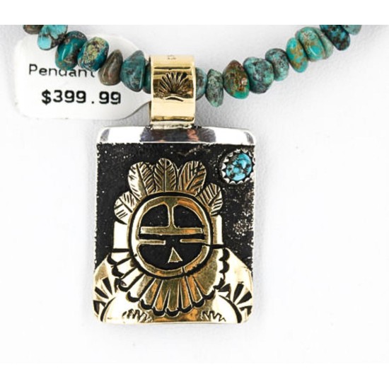 .925 Sterling Silver and 12kt Gold Filled Handmade Sun Face Certified Authentic Navajo Turquoise Native American Necklace 390839495772
