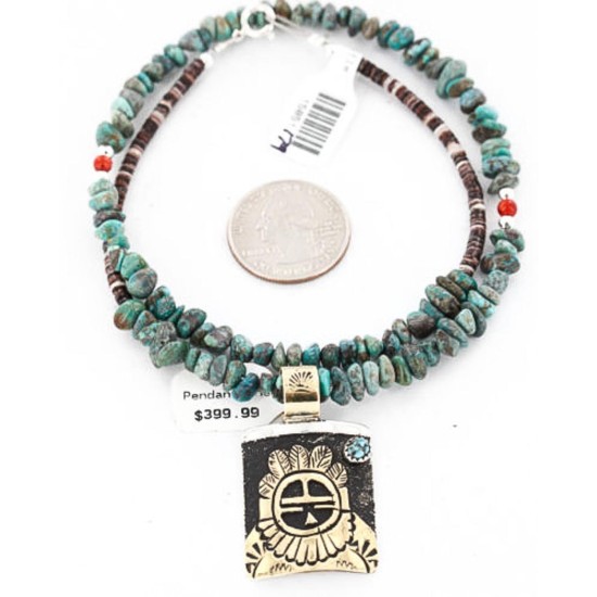 .925 Sterling Silver and 12kt Gold Filled Handmade Sun Face Certified Authentic Navajo Turquoise Native American Necklace 390839495772