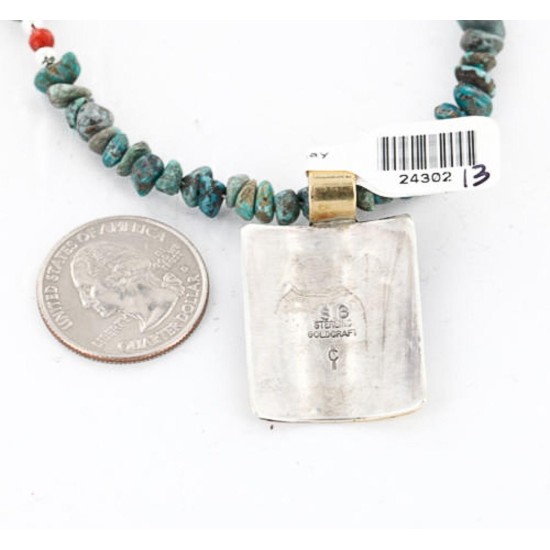 .925 Sterling Silver and 12kt Gold Filled Handmade Sun Face Certified Authentic Navajo Turquoise Native American Necklace 390839495772