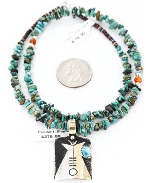 .925 Sterling Silver and 12kt Gold Filled Handmade TEEPEE Certified Authentic Navajo Turquoise Native American Necklace 390823878558