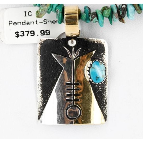 .925 Sterling Silver and 12kt Gold Filled Handmade TEEPEE Certified Authentic Navajo Turquoise Native American Necklace 390823878558