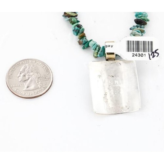 .925 Sterling Silver and 12kt Gold Filled Handmade TEEPEE Certified Authentic Navajo Turquoise Native American Necklace 390823878558