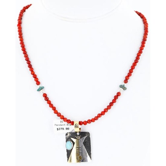 .925 Sterling Silver and 12kt Gold Filled Handmade Teepee Certified Authentic Navajo Turquoise Native American Necklace 390839560850