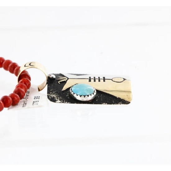 .925 Sterling Silver and 12kt Gold Filled Handmade Teepee Certified Authentic Navajo Turquoise Native American Necklace 390839560850