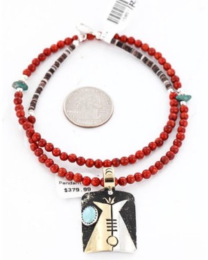 .925 Sterling Silver and 12kt Gold Filled Handmade Teepee Certified Authentic Navajo Turquoise Native American Necklace 390839560850
