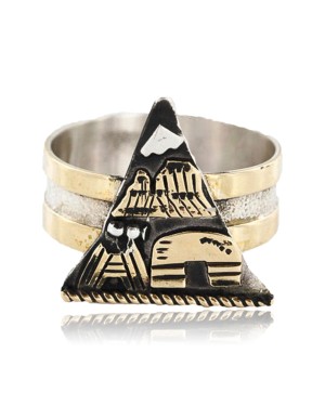 .925 Sterling Silver and 12kt Gold Filled HandmadeORYTELLER Certified Authentic Navajo Turquoise Native American Ring  371013501894