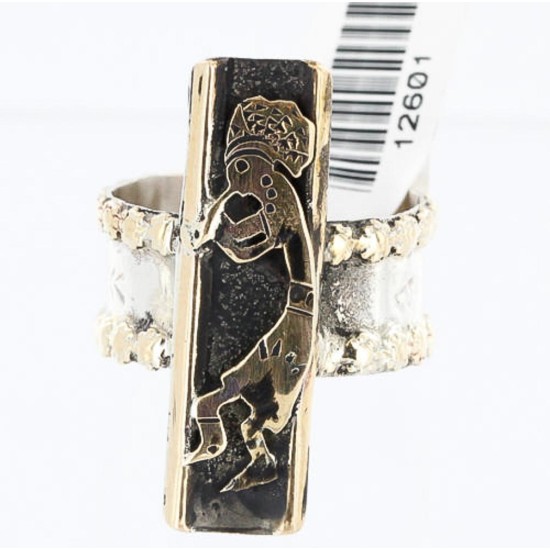 .925 Sterling Silver and 12kt Gold Filled REAL Handmade KOKOPELLI Certified Authentic Navajo Native American Ring  390785603004