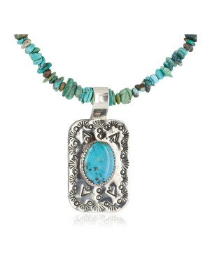 .925 Sterling Silver and Nickel Certified Authentic Handmade Navajo Natural Turquoise Coral Native American Necklace 12810-2-1601