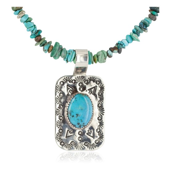 .925 Sterling Silver and Nickel Certified Authentic Handmade Navajo Natural Turquoise Coral Native American Necklace 12810-2-1601