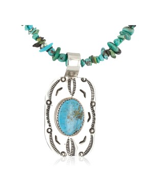 .925 Sterling Silver and Nickel Certified Authentic Handmade Navajo Natural Turquoise Coral Native American Necklace 12810-3-1607-2